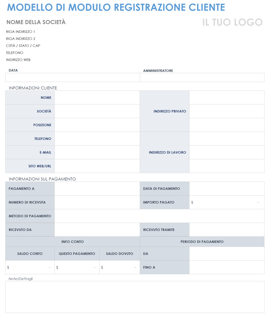 Modulo di registrazione del cliente