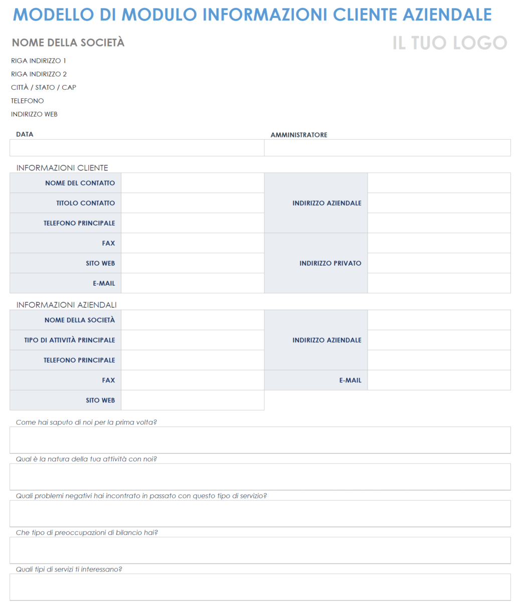 Corporate business Scheda informativa per il cliente