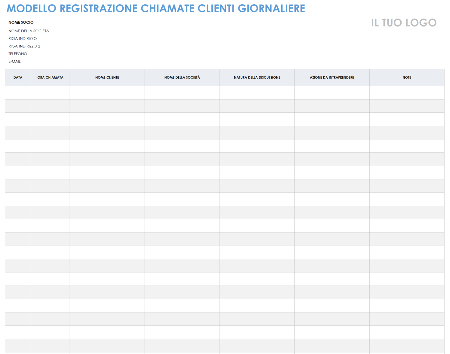 Registro giornaliero delle chiamate dei clienti