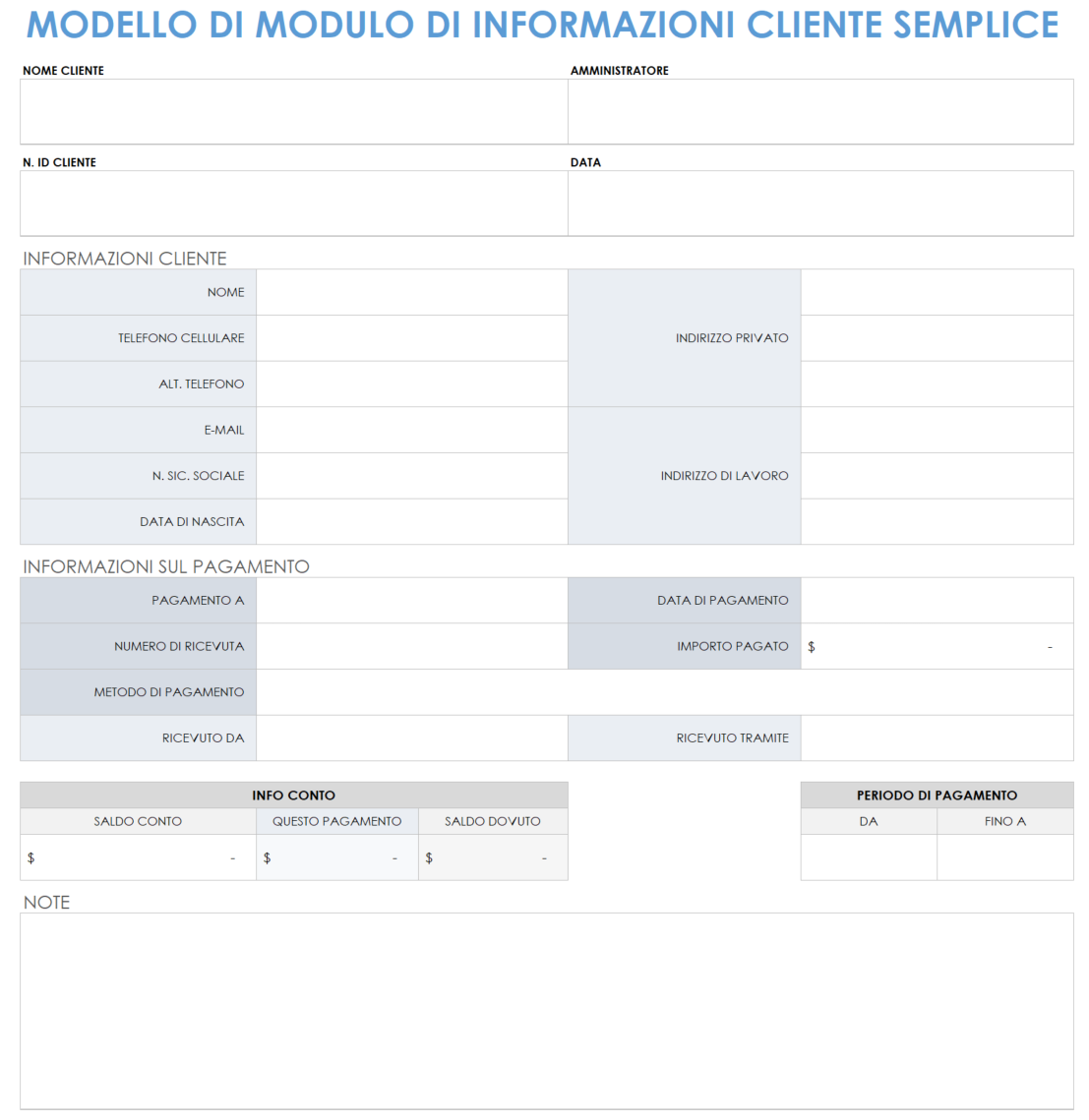 Modulo semplice per le informazioni sul cliente