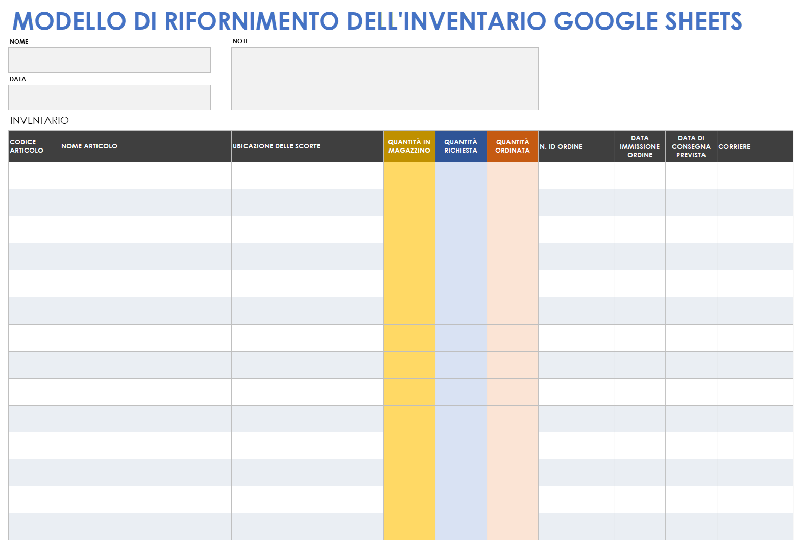  Modello di rifornimento di fogli Google