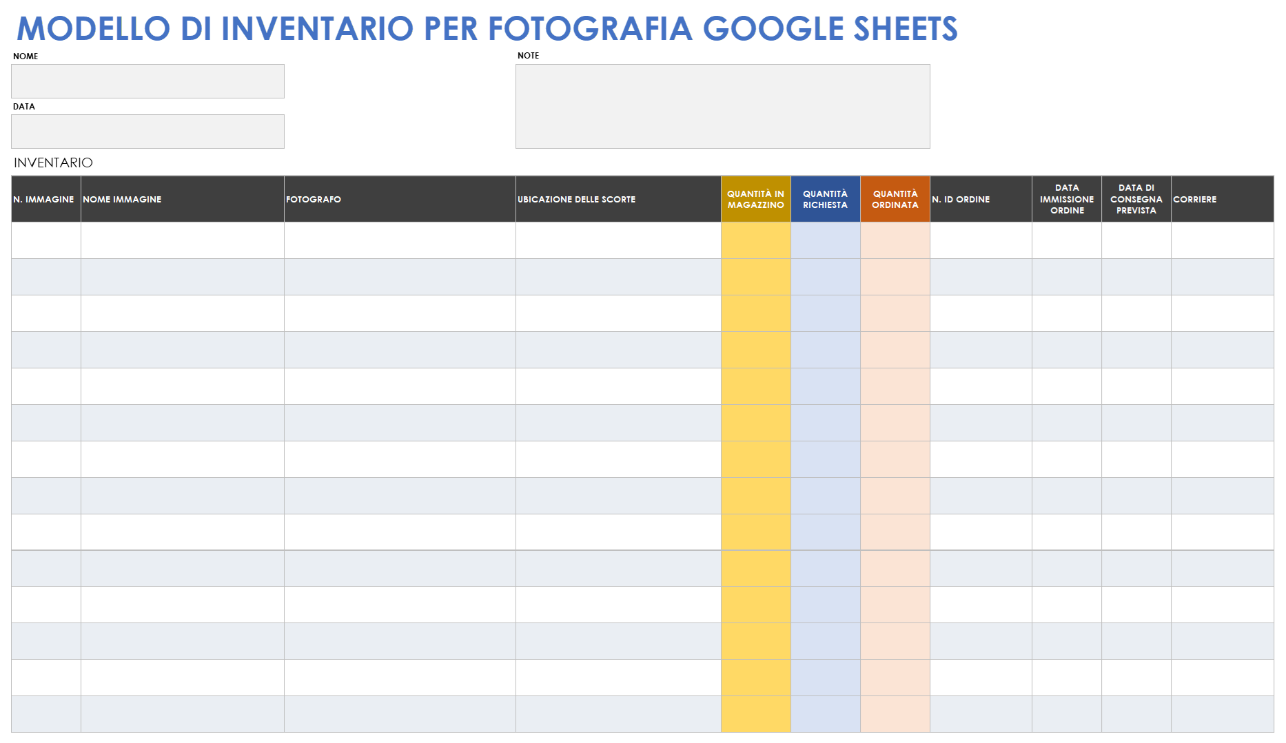  Modello di inventario di fogli Google per fotografie