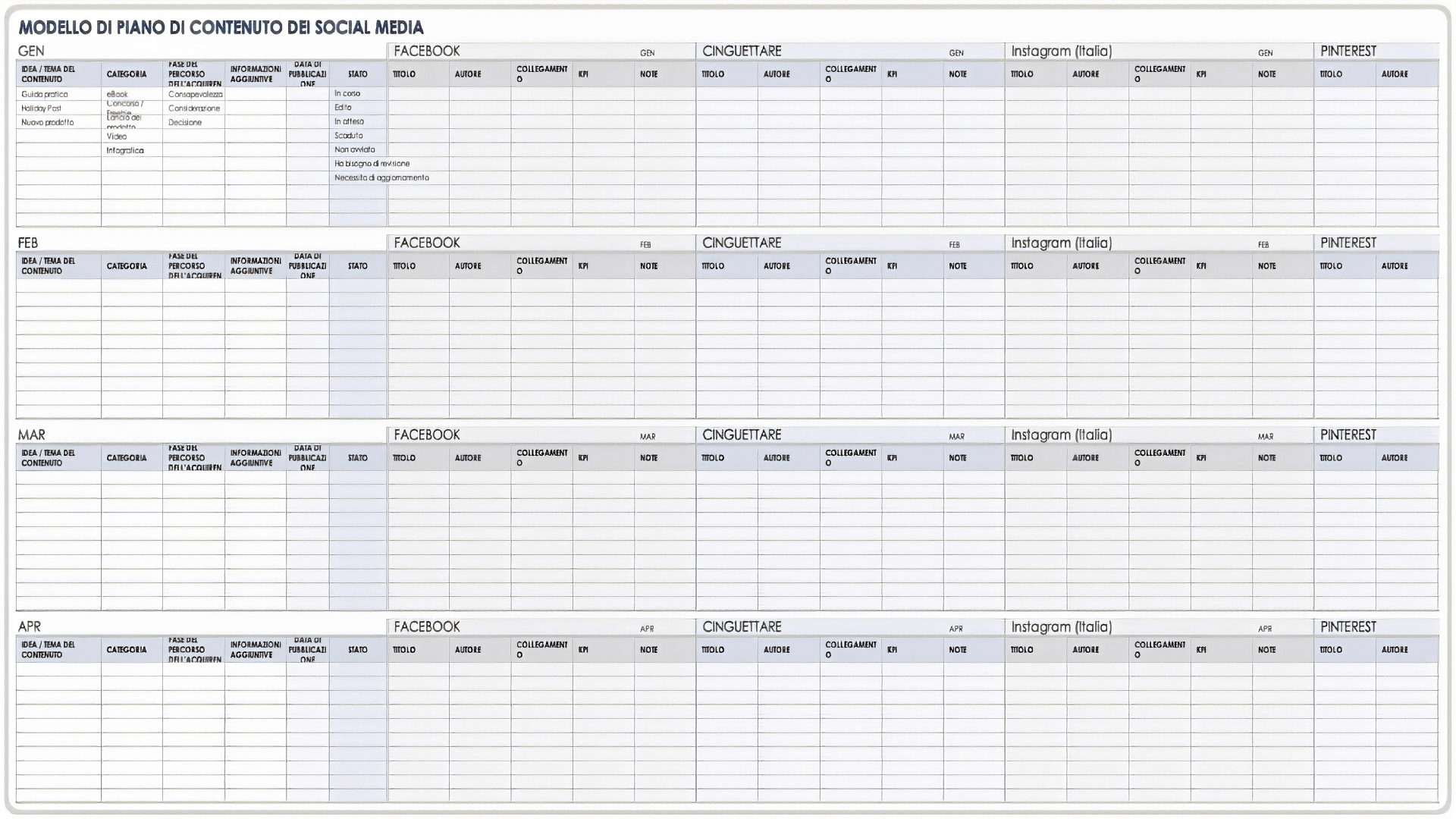  Modello di piano dei contenuti per social media