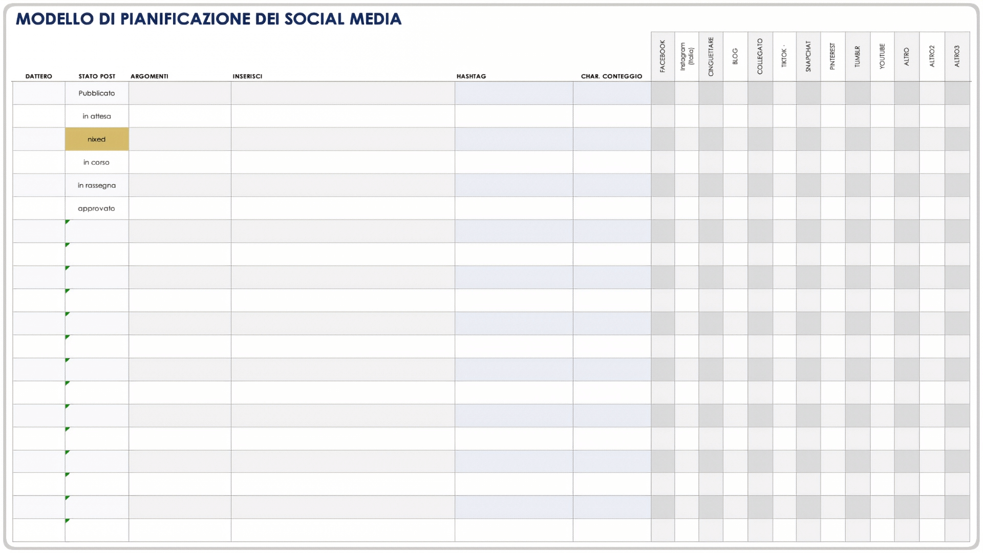  Modello di pianificazione dei social media