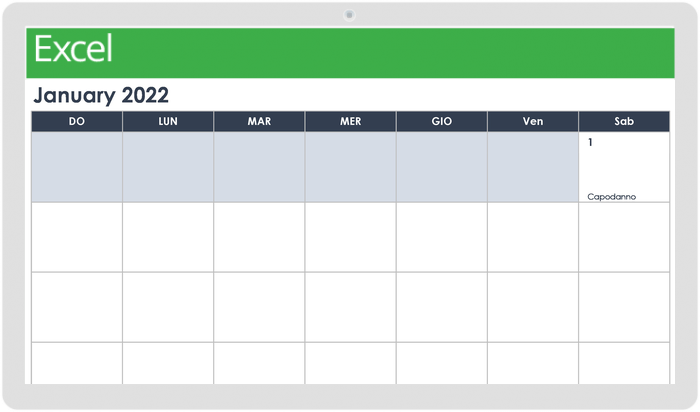 Modello orizzontale stampabile calendario mensile