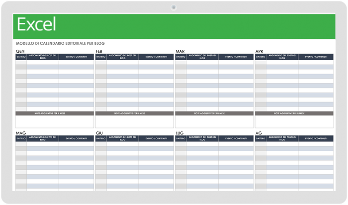 Calendario editoriale del blog