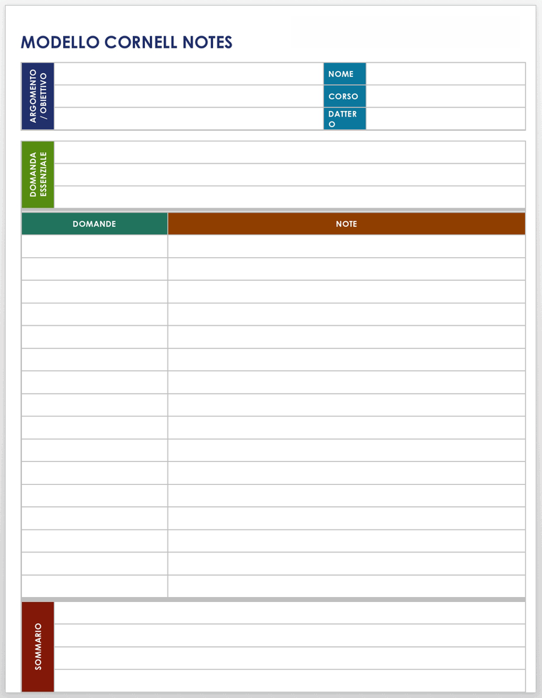  Modello per appunti di Cornell