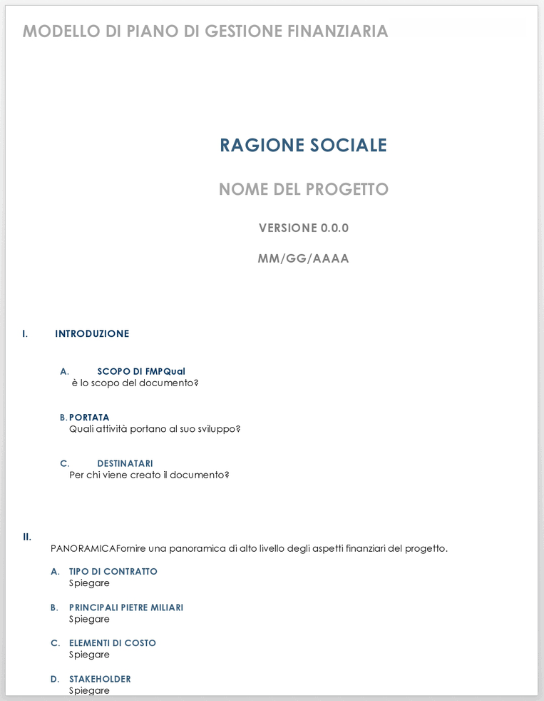 Piano di gestione finanziaria