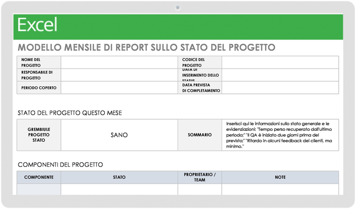 Modello di rapporto mensile sullo stato del progetto