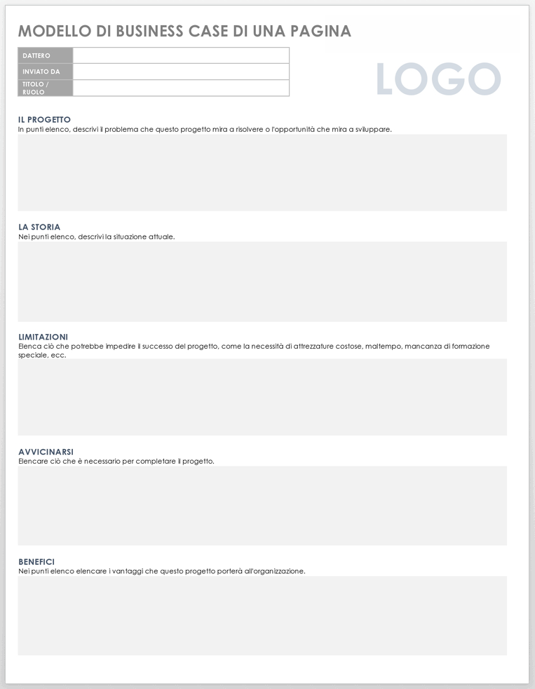  Modello di caso aziendale di una pagina