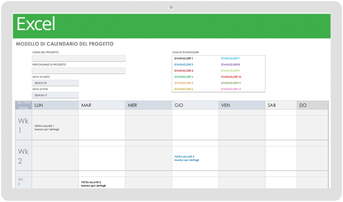  Modello di calendario del progetto