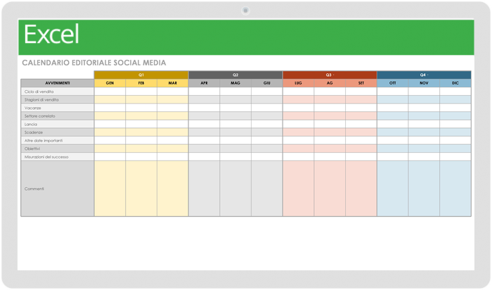 Calendario editoriale sui social media