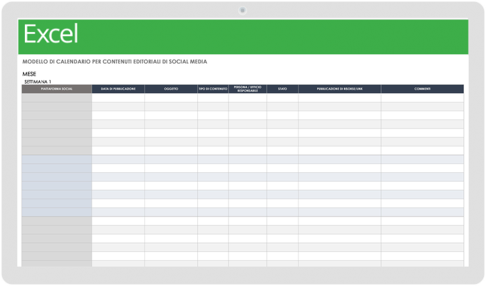 Calendario dei contenuti editoriali dei social media