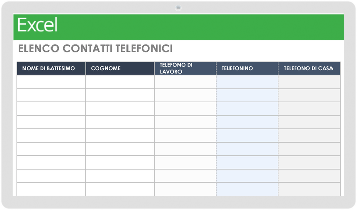  Modello di elenco contatti telefonici